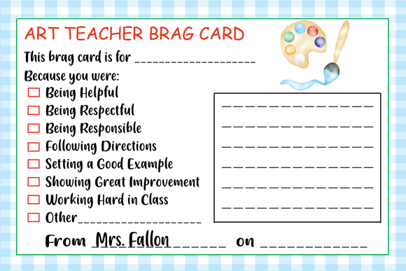 Art Teacher Brag Card Digital Edition